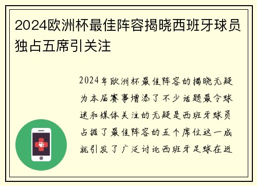 2024欧洲杯最佳阵容揭晓西班牙球员独占五席引关注