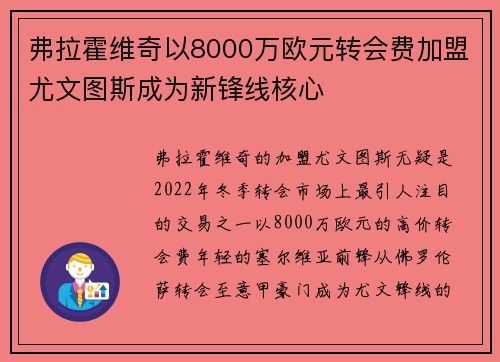 弗拉霍维奇以8000万欧元转会费加盟尤文图斯成为新锋线核心
